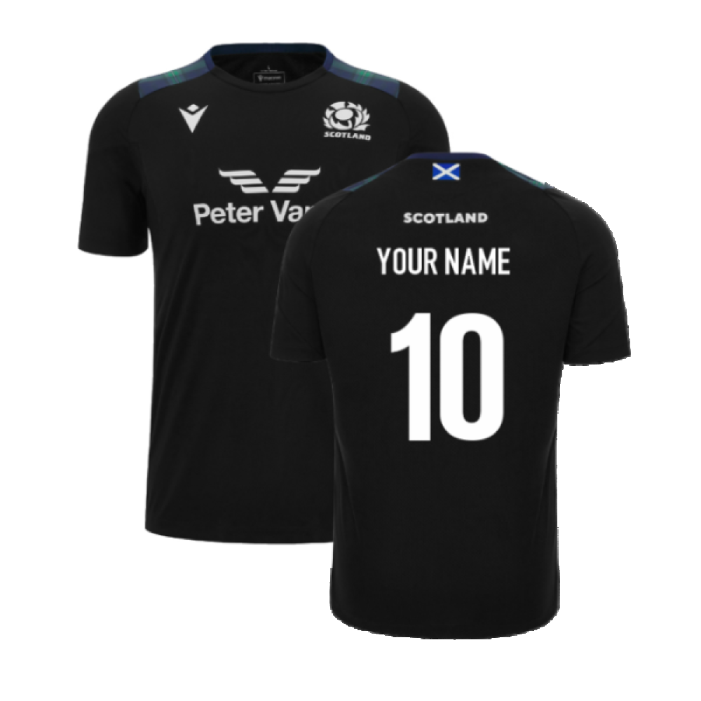 2023-2024 Scotland Rugby Training Gym Tee (Black) (Your Name) Product - Hero Shirts Macron   