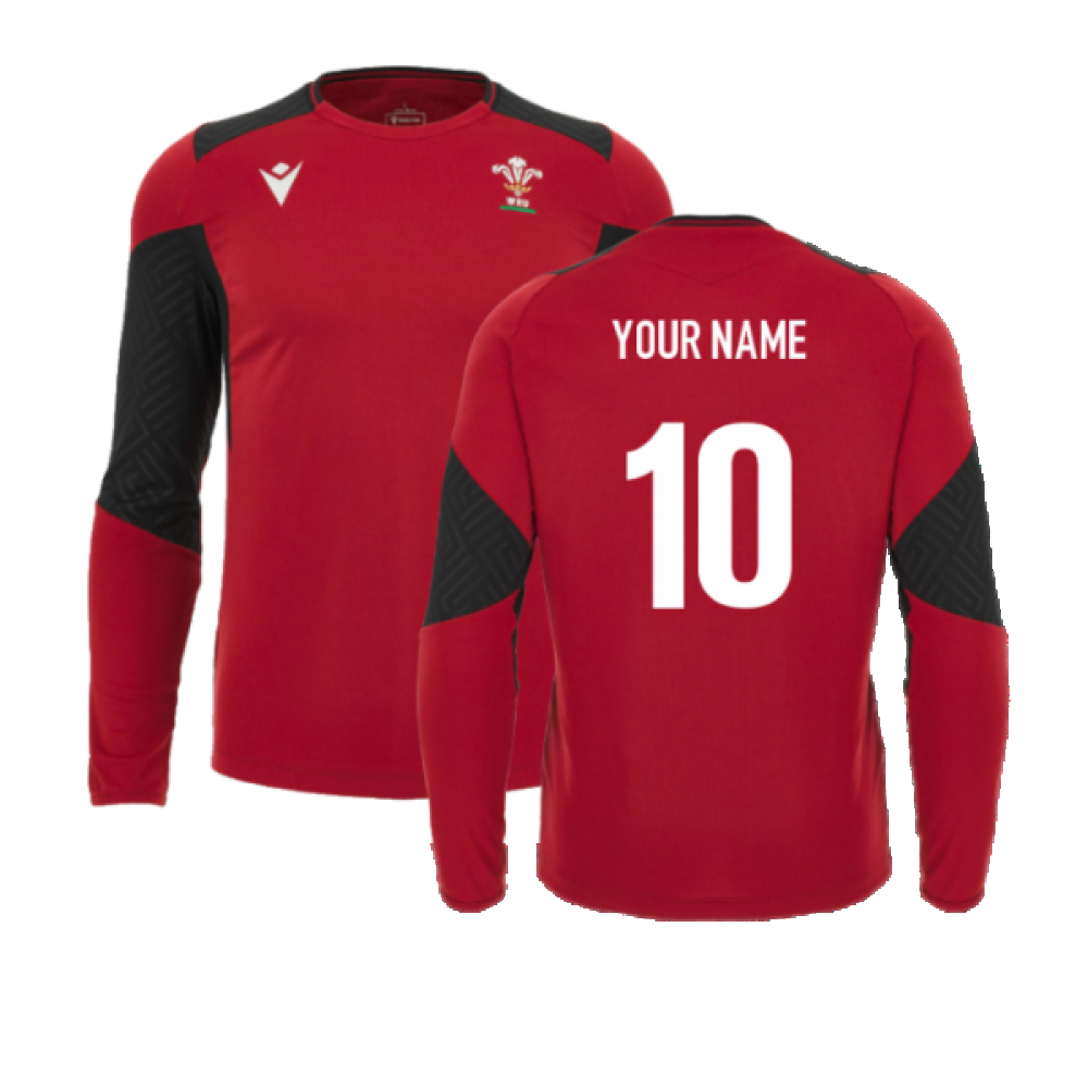 2023-2024 Wales Rugby Long Sleeve Training Tee (Red) (Your Name) Product - Hero Shirts Macron   