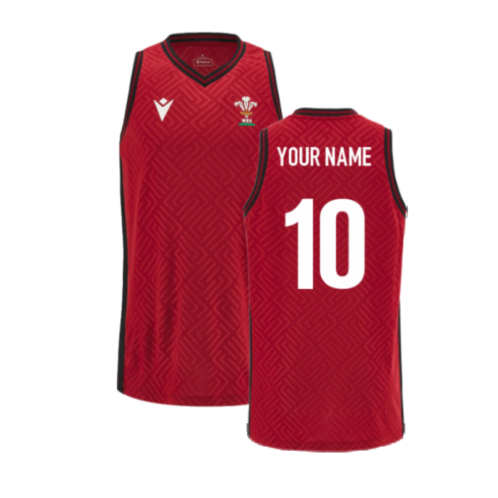 2023-2024 Wales Rugby Basketball Singlet (Red) (Your Name) Product - Hero Shirts Macron   