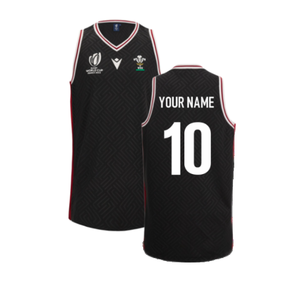 2023-2024 Wales Rugby Basketball Singlet (Black) (Your Name) Product - Hero Shirts Macron   