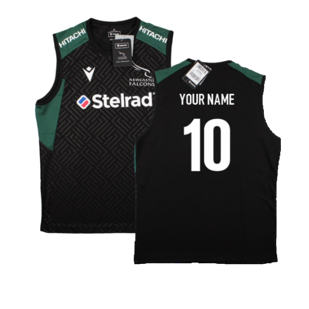 2023-2024 Newcastle Falcons Sleeveless Rugby Tee (Black) (Your Name) Product - Hero Shirts Macron   