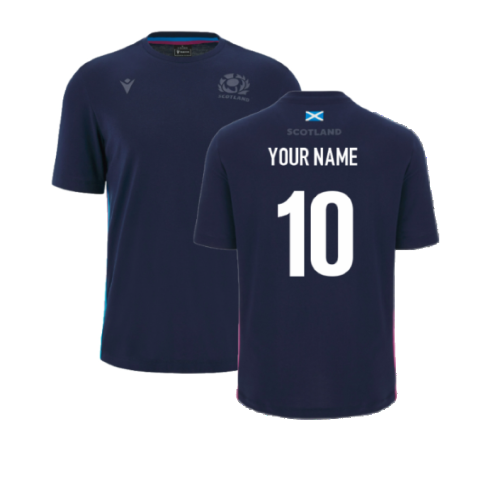 2023-2024 Scotland Rugby Leisure Tee (Navy) (Your Name) Product - Hero Shirts Macron   