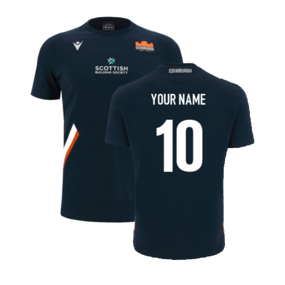 2023-2024 Edinburgh Rugby Travel Cotton Tee (Navy) (Your Name) Product - Hero Shirts Macron   