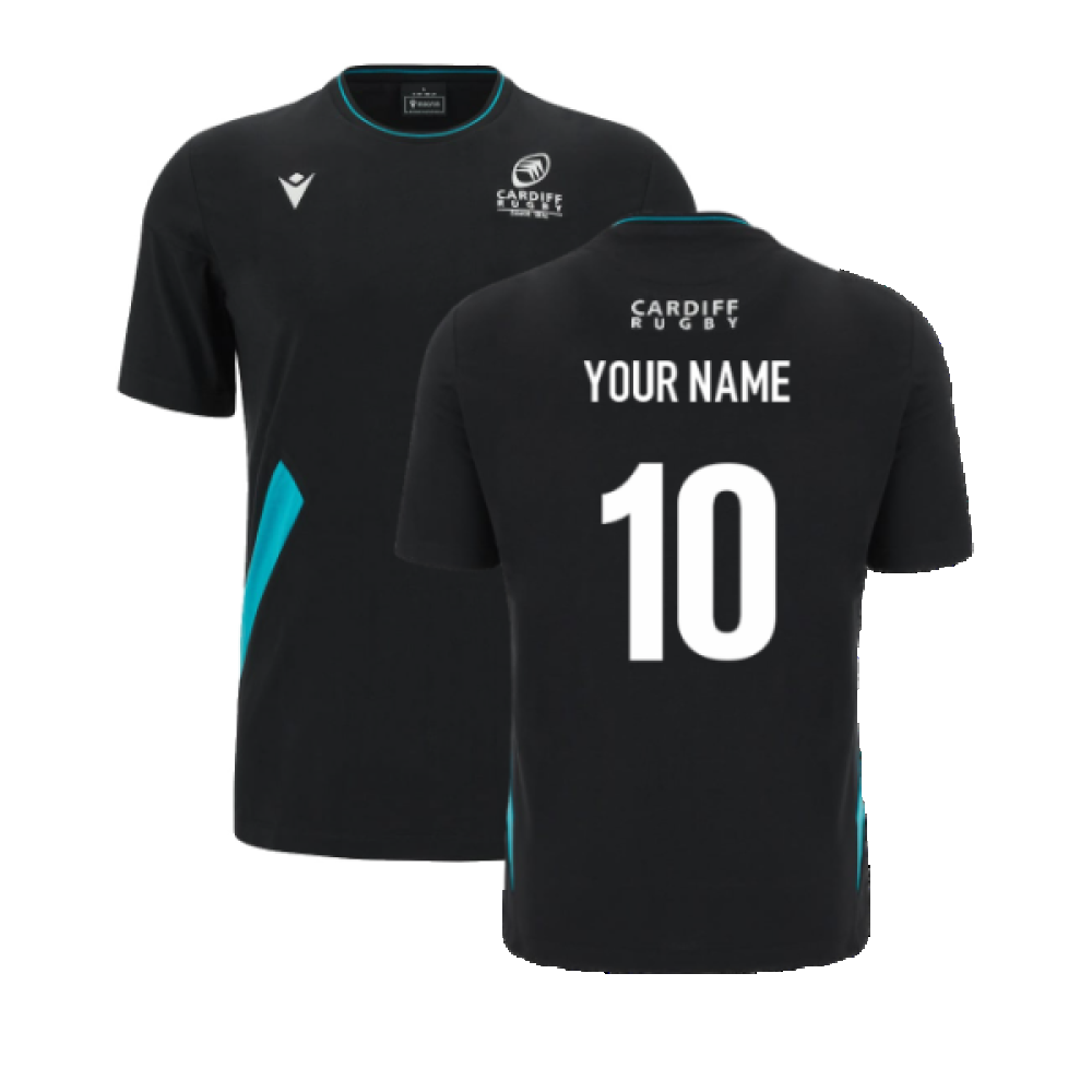 2023-2024 Cardiff Blues Travel Rugby T-Shirt (Black) (Your Name) Product - Hero Shirts Macron   