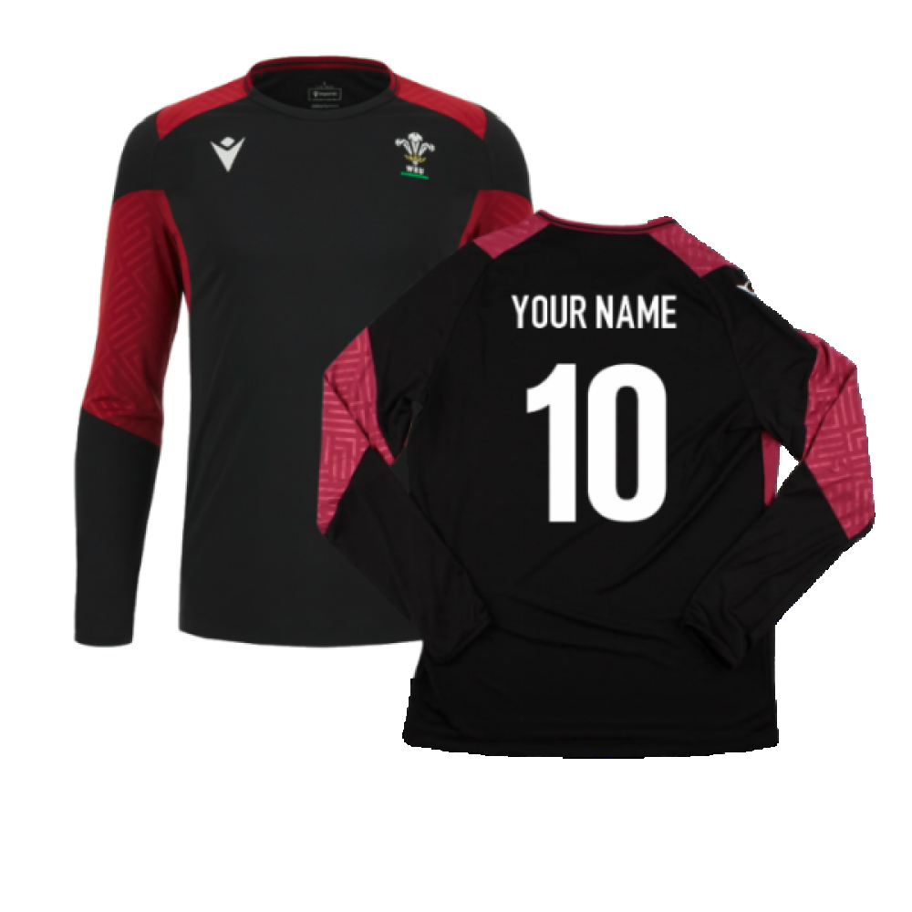 2023-2024 Wales Rugby LS Training Shirt (Black) (Your Name) Product - Hero Shirts Macron   