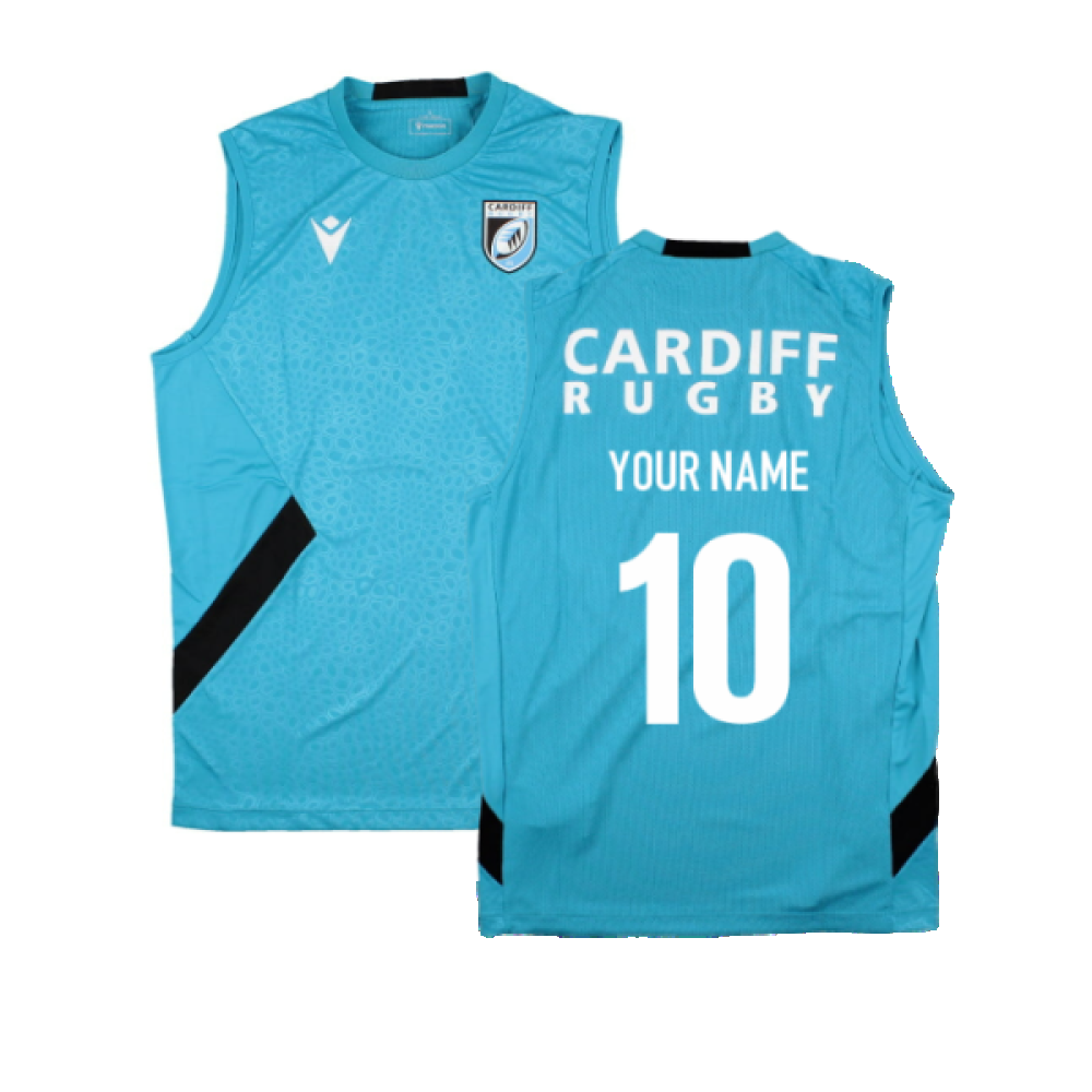 2023-2024 Cardiff Blues Rugby Training Vest (Aqua) (Your Name) Product - Hero Shirts Macron   