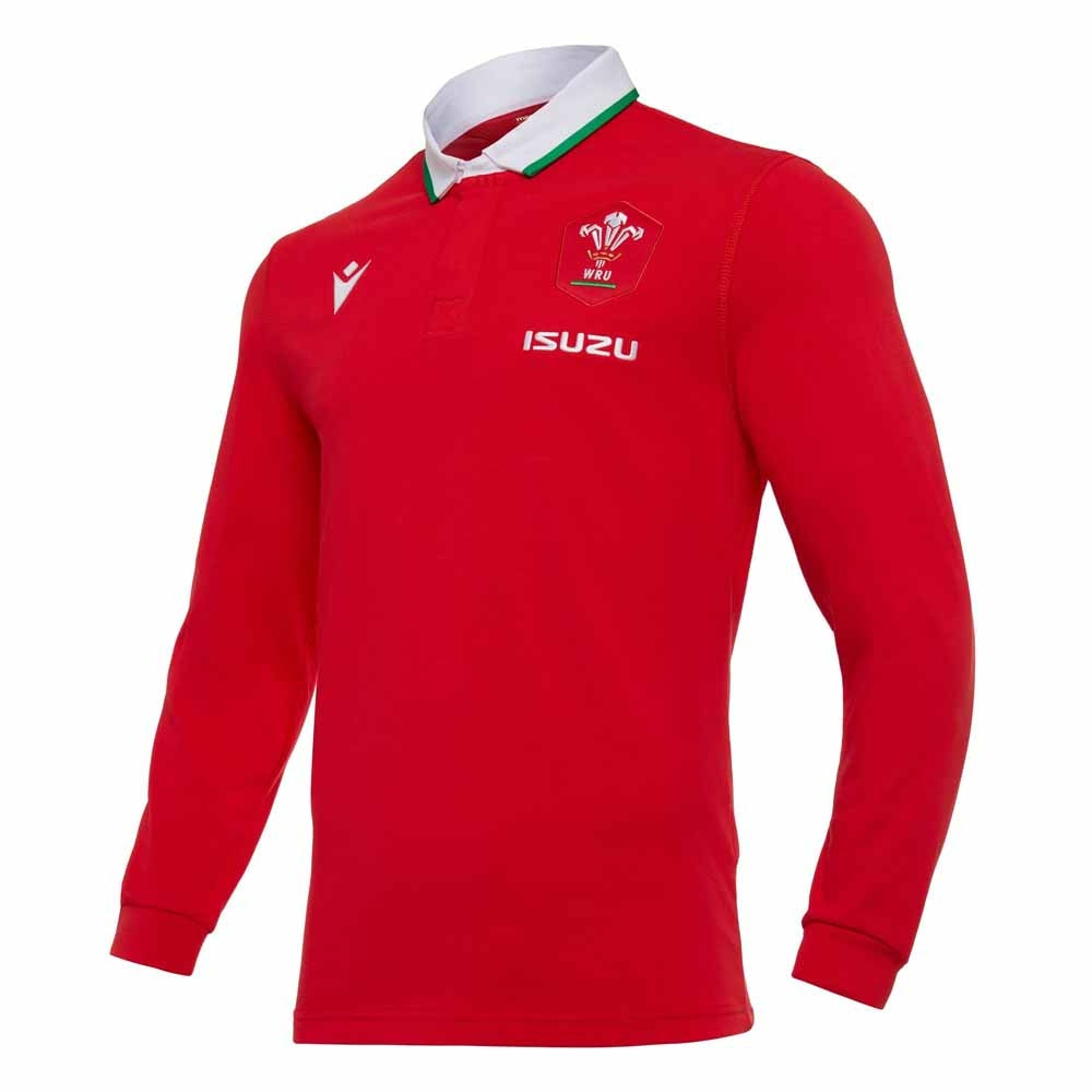 2020-2021 Wales Home LS Cotton Rugby Shirt Product - Football Shirts Macron   