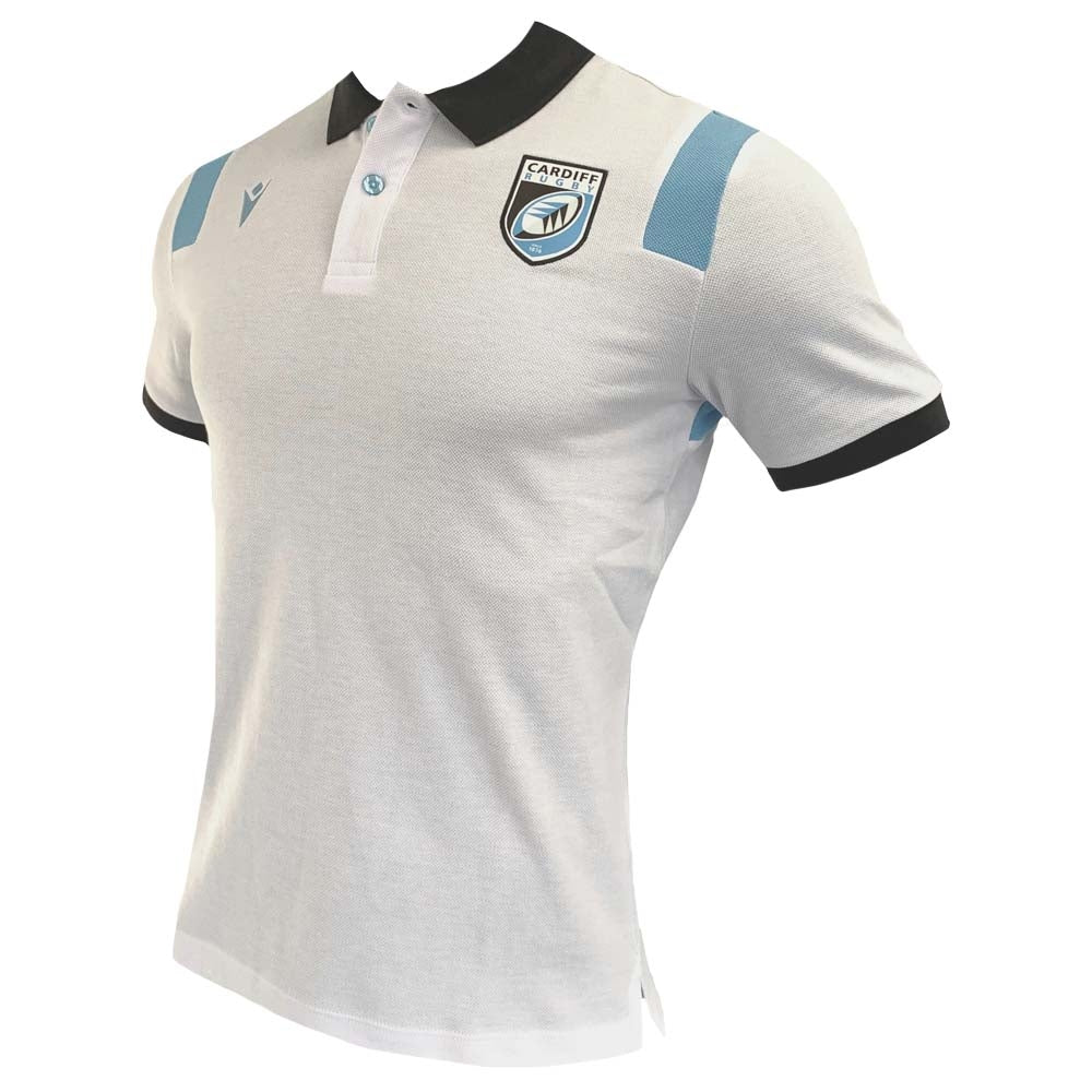 2021-2022 Cardiff Blues Travel Cotton Poly Polo Shirt (White) Product - Polo Shirts Macron   