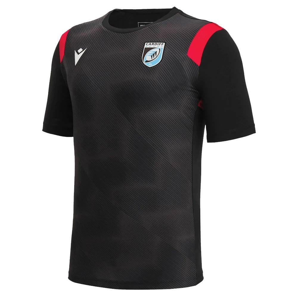 2022-2023 Cardiff Blues Warm Up Poly Dry T-Shirt (Black) Product - Training Shirts Macron   