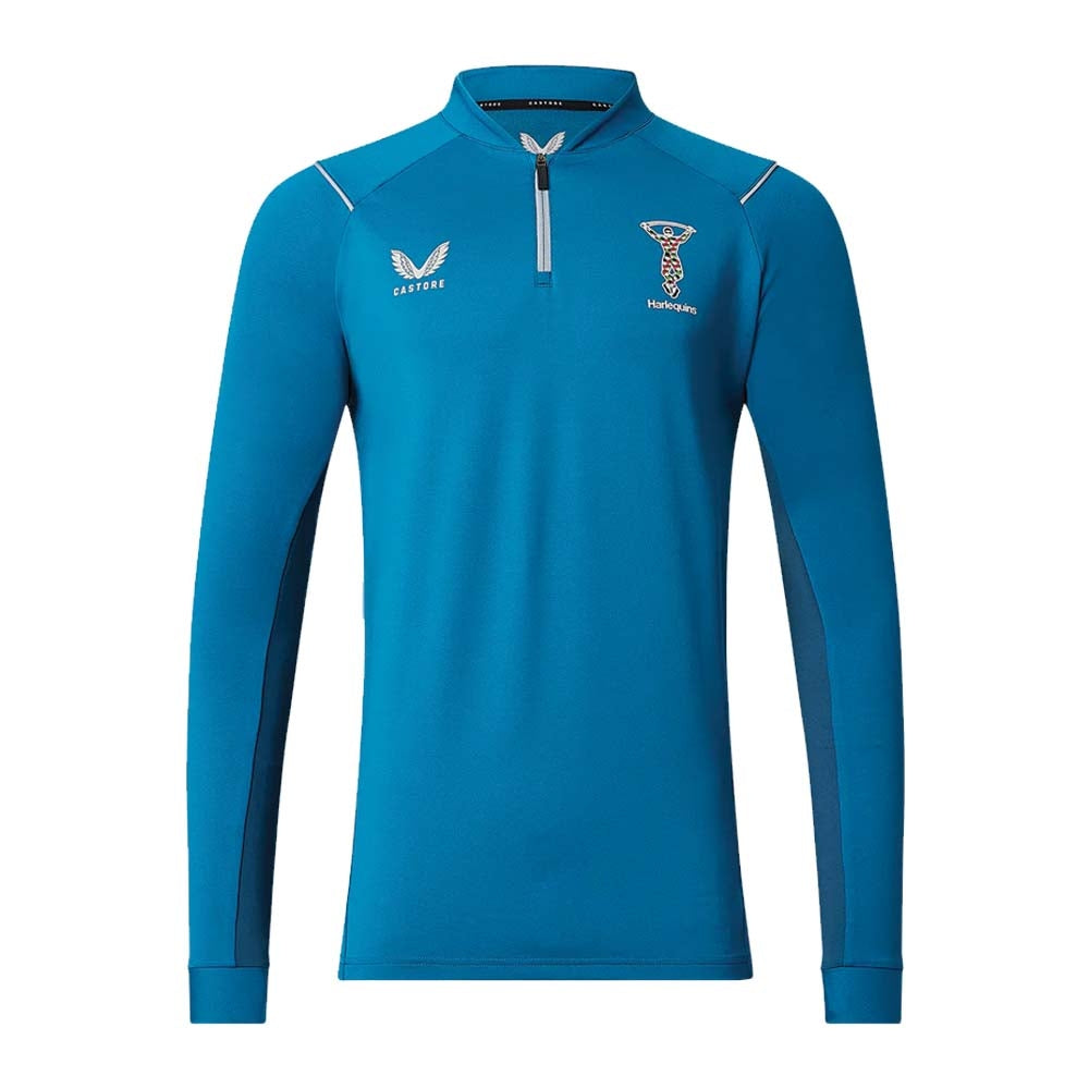 2022-2023 Harlequins Match Day Quarter Zip Mid Layer (Ink Blue) Product - Training Tops Castore   