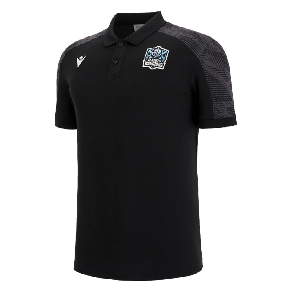 2022-2023 Glasgow Warriors Rugby Staff Tech Polo Shirt (Black) Product - Polo Shirts Macron   