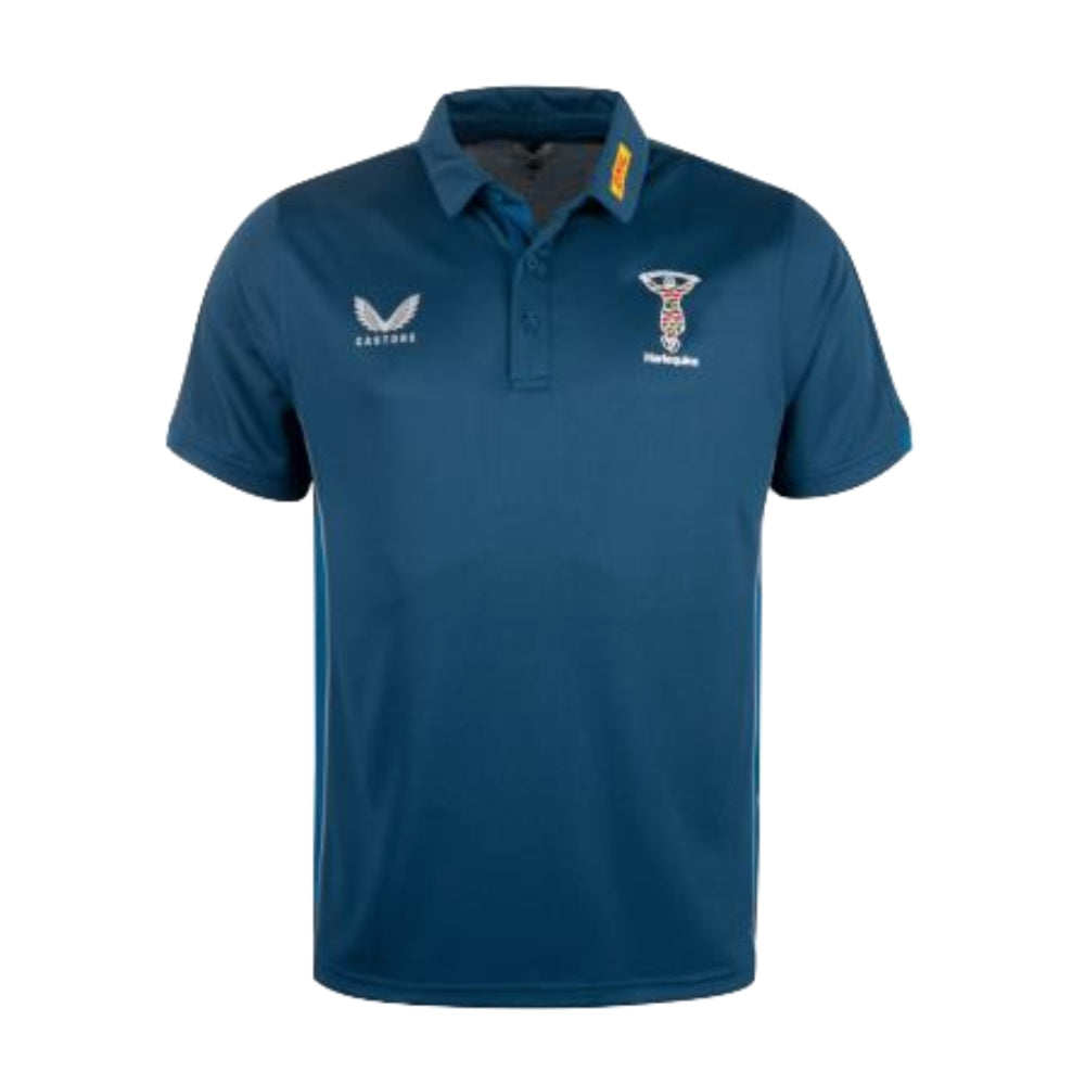 2022-2023 Harlequins Travel Media Polo (Petrol) Product - Polo Shirts Castore   