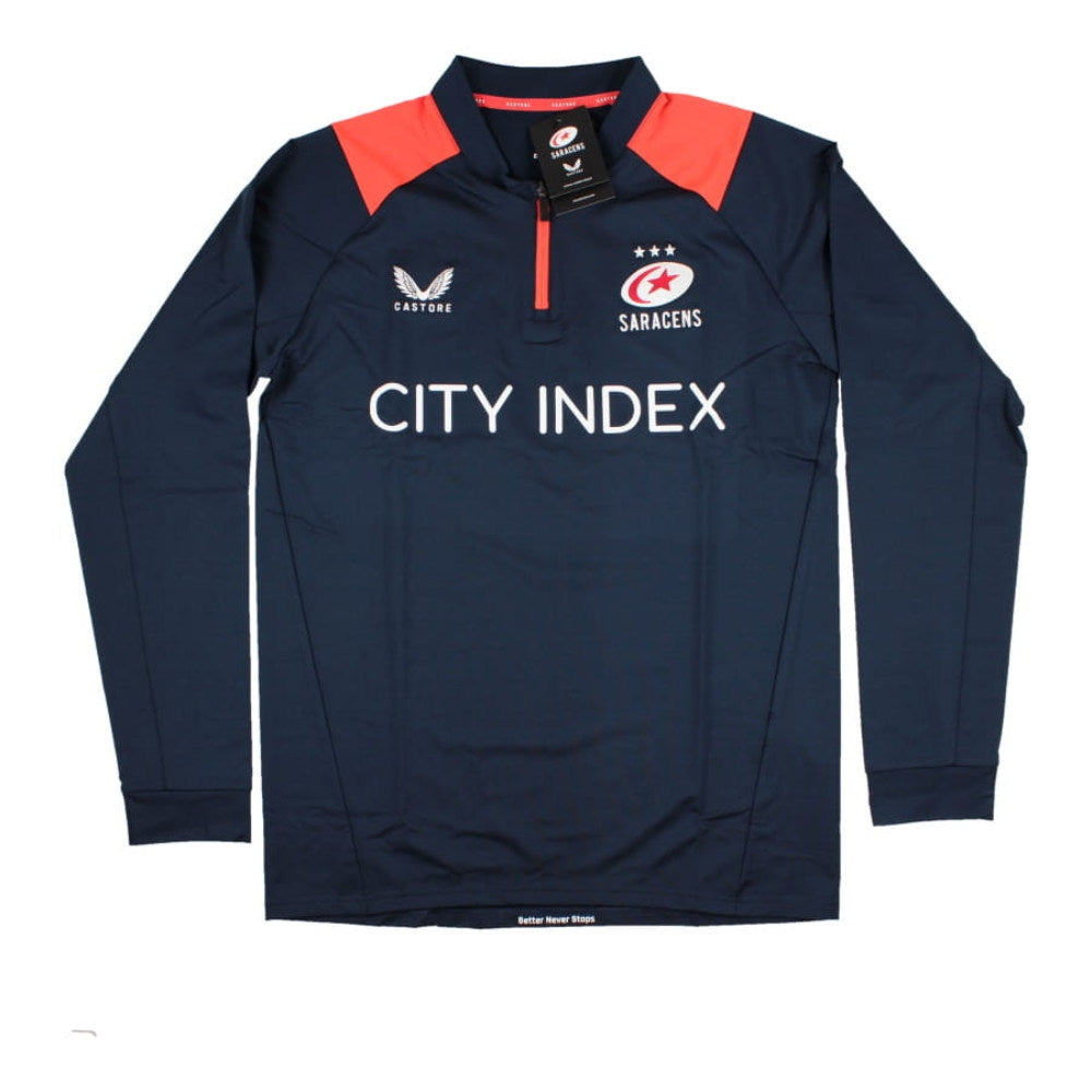 2022-2023 Saracens Half Zip Midlayer (Navy) Product - Training Tops Castore   