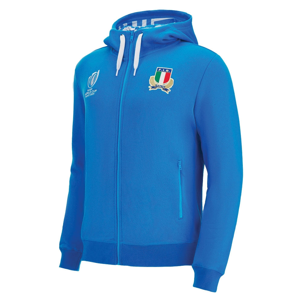 Italy RWC 2023 Rugby Full Zip Cotton Hoodie Sweatshirt (Blue) Product - Hoodies Macron   