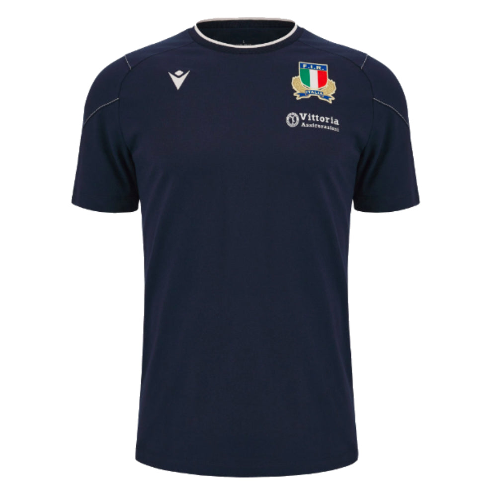 2023-2024 Italy Rugby Travel Player Shirt (Navy) Product - T-Shirt Macron   