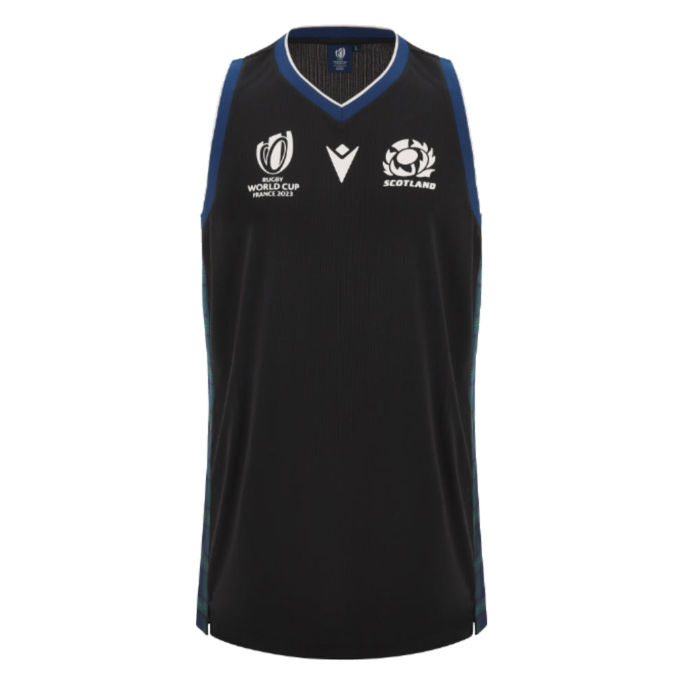 2023-2024 Scotland Rugby Basketball Singlet (Black) Product - Sleeveless Macron   