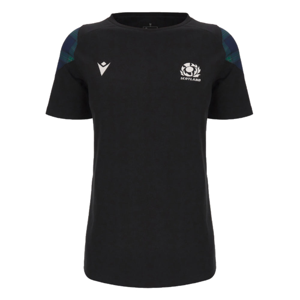 2023-2024 Scotland Rugby Travel Polycotton Shirt (Black) - Ladies Product - T-Shirt Macron   