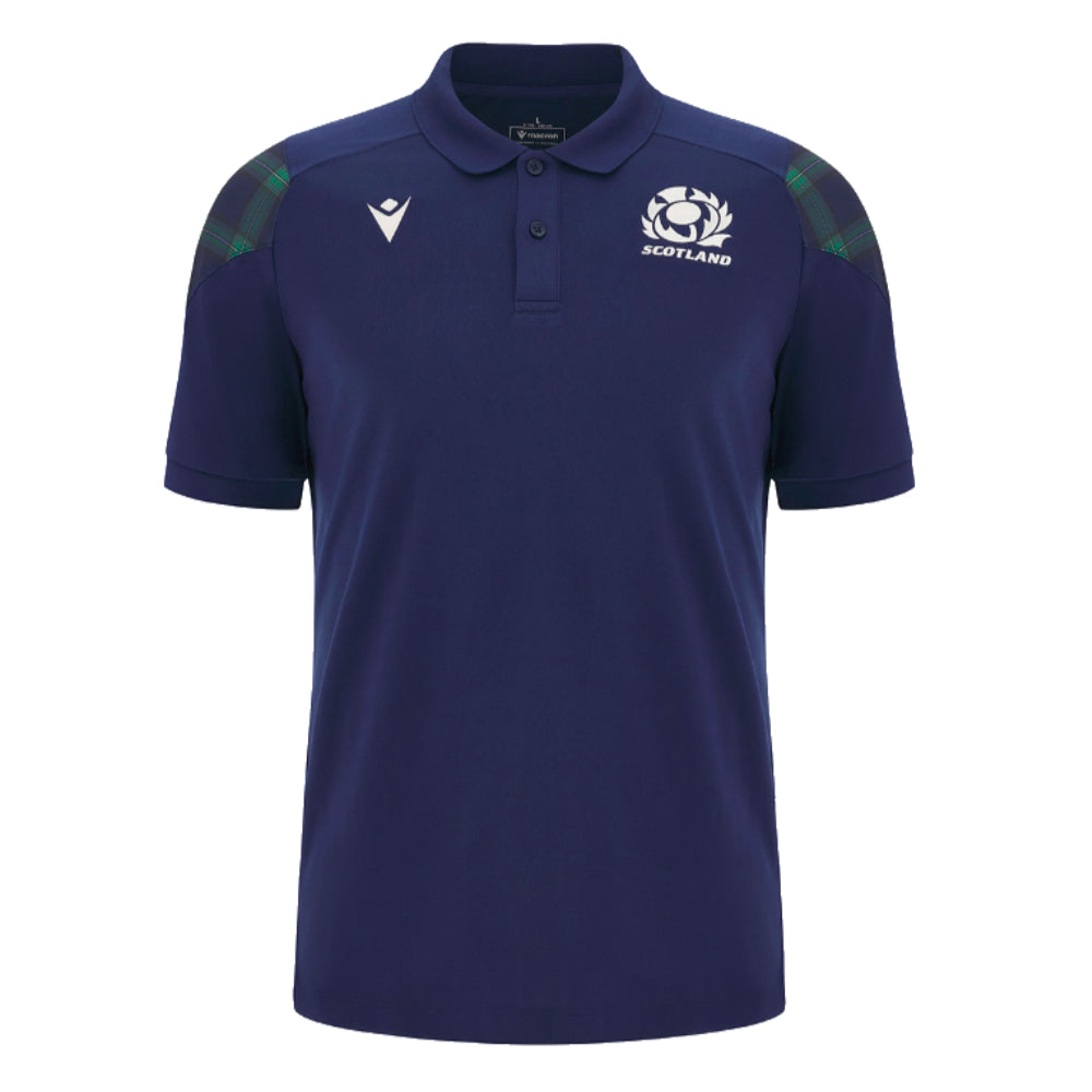2023-2024 Scotland Rugby Travel Poly Polo Shirt (Navy) Product - Polo Shirts Macron   