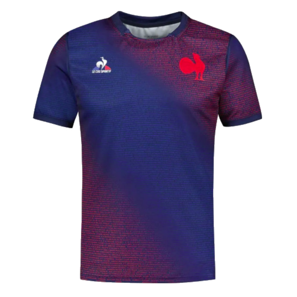 2023-2024 France Rugby PRO Pre-Match Shirt (Blue) Product - Training Shirts Le Coq Sportif   