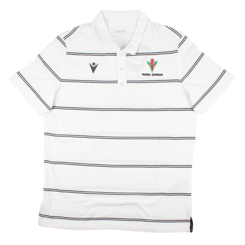 2023-2024 Samoa Rugby Travel Player Cotton Polo Shirt (White) Product - Polo Shirts Macron   
