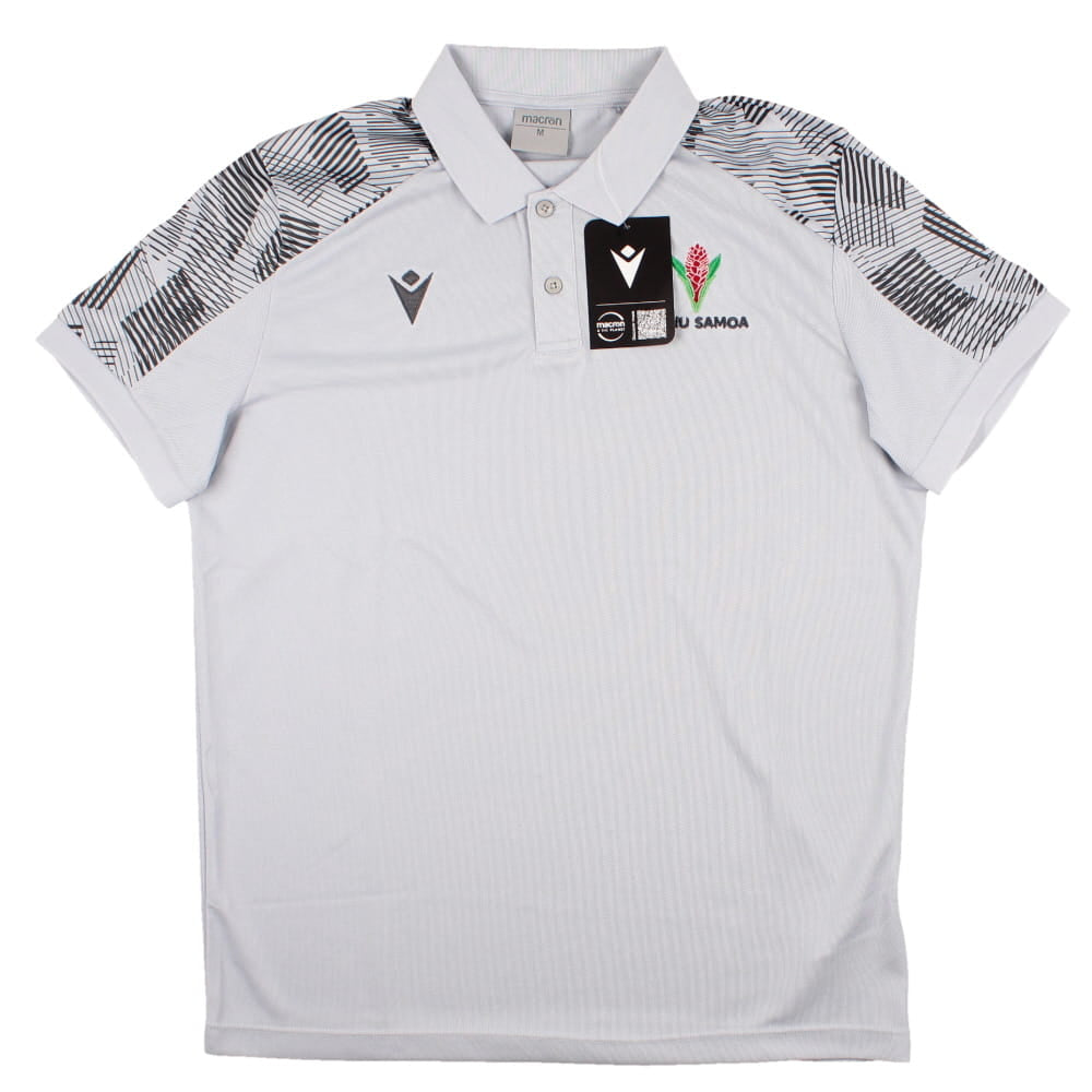2023-2024 Samoa Rugby Travel Player Poly Polo Shirt (Silver) Product - Polo Shirts Macron   