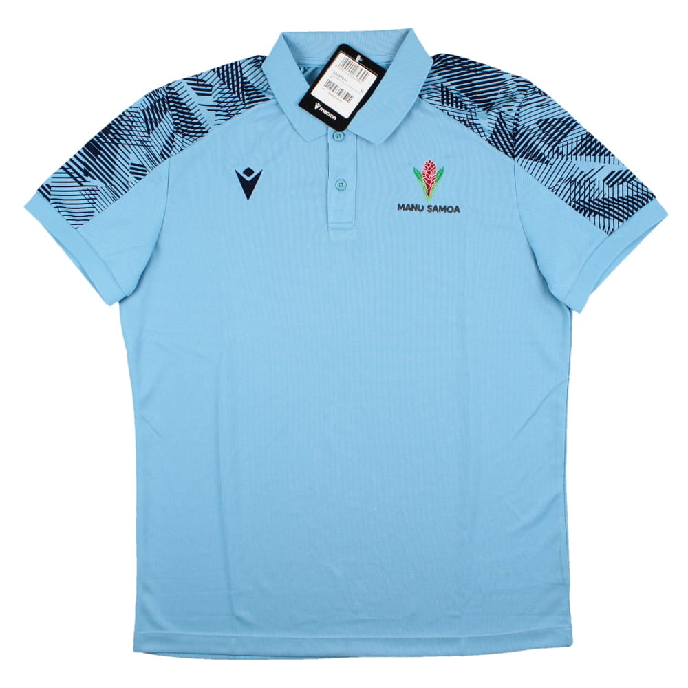 2023-2024 Samoa Rugby Travel Player Poly Polo Shirt (Sky) Product - Polo Shirts Macron   