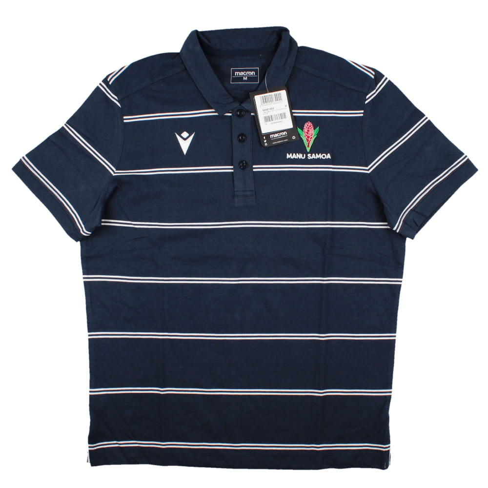 2023-2024 Samoa Rugby Travel Player Cotton Polo Shirt (Navy) Product - Polo Shirts Macron   