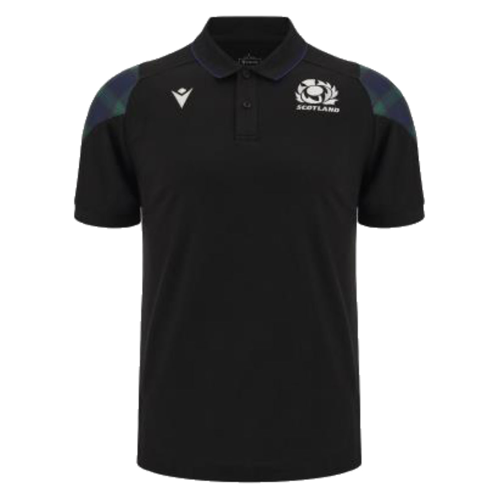 2023-2024 Scotland Rugby Travel Poly Polo Shirt (Black) Product - Polo Shirts Macron   