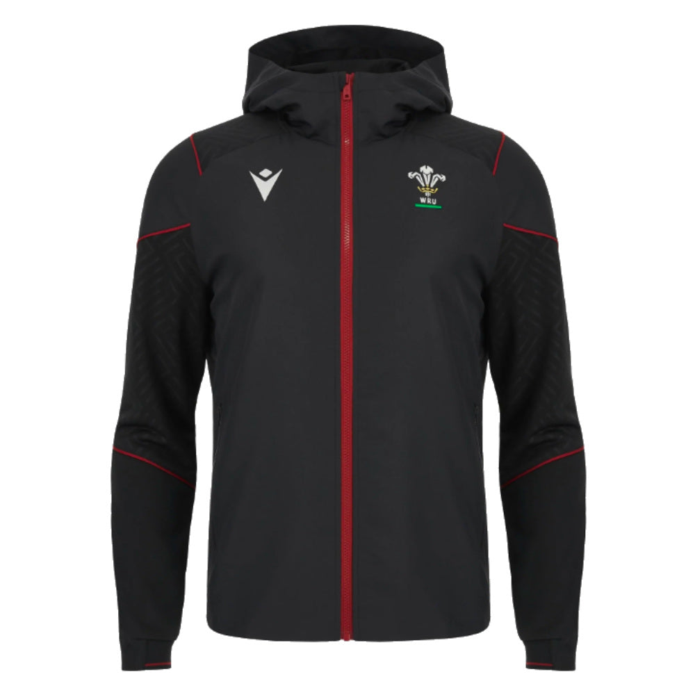 2023-2024 Wales Rugby Hooded WRU Full Zip Sweatshirt (Black) - Kids Product - Hoodies Macron   