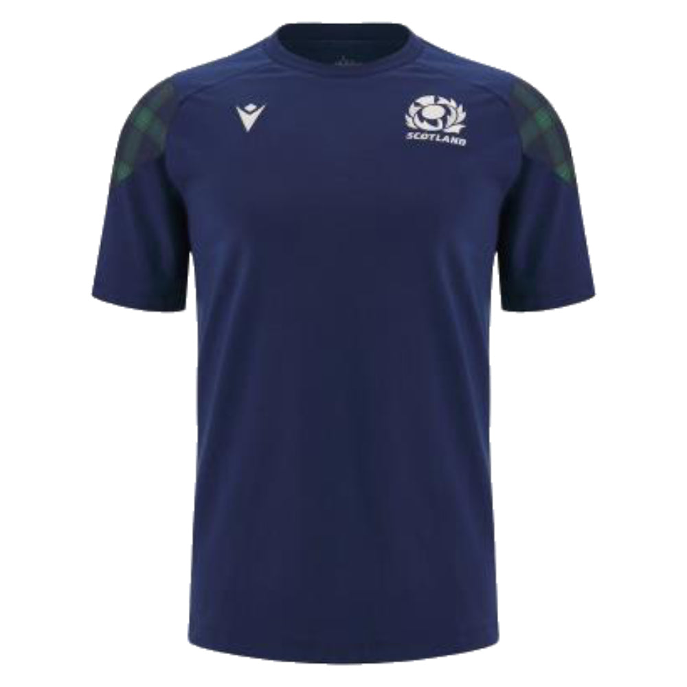 2023-2024 Scotland Rugby Travel Polycotton T-Shirt (Navy) Product - T-Shirt Macron   