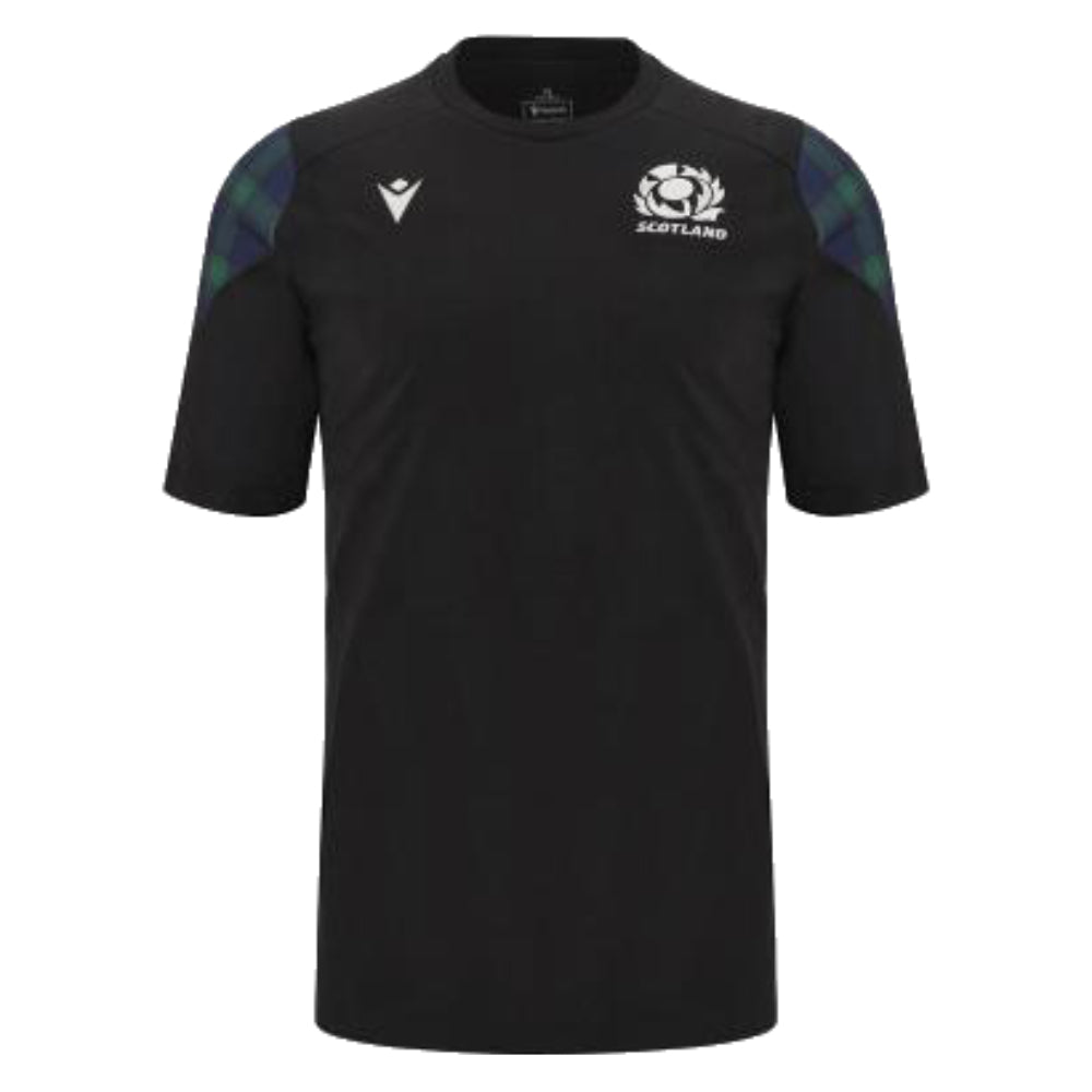 2023-2024 Scotland Rugby Travel Polycotton T-Shirt (Black) Product - T-Shirt Macron   