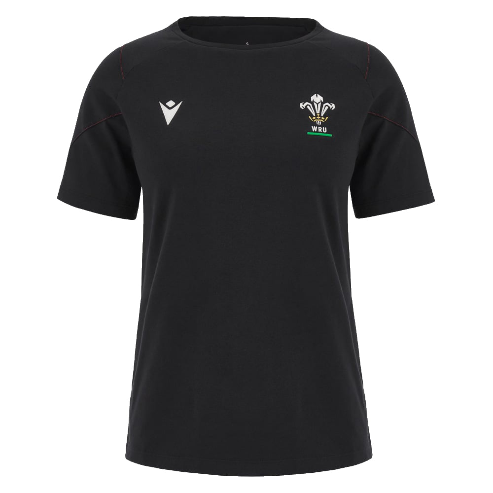 2023-2024 Wales Rugby WRU Cotton Tee (Black) - Ladies Product - T-Shirt Macron   