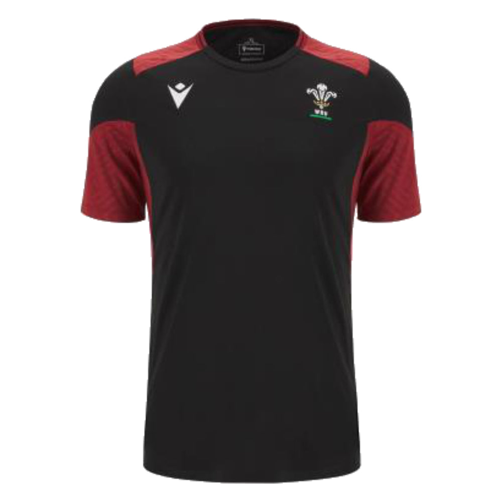 2023-2024 Wales Rugby WRU Training Gym Shirt (Black) Product - Training Shirts Macron   