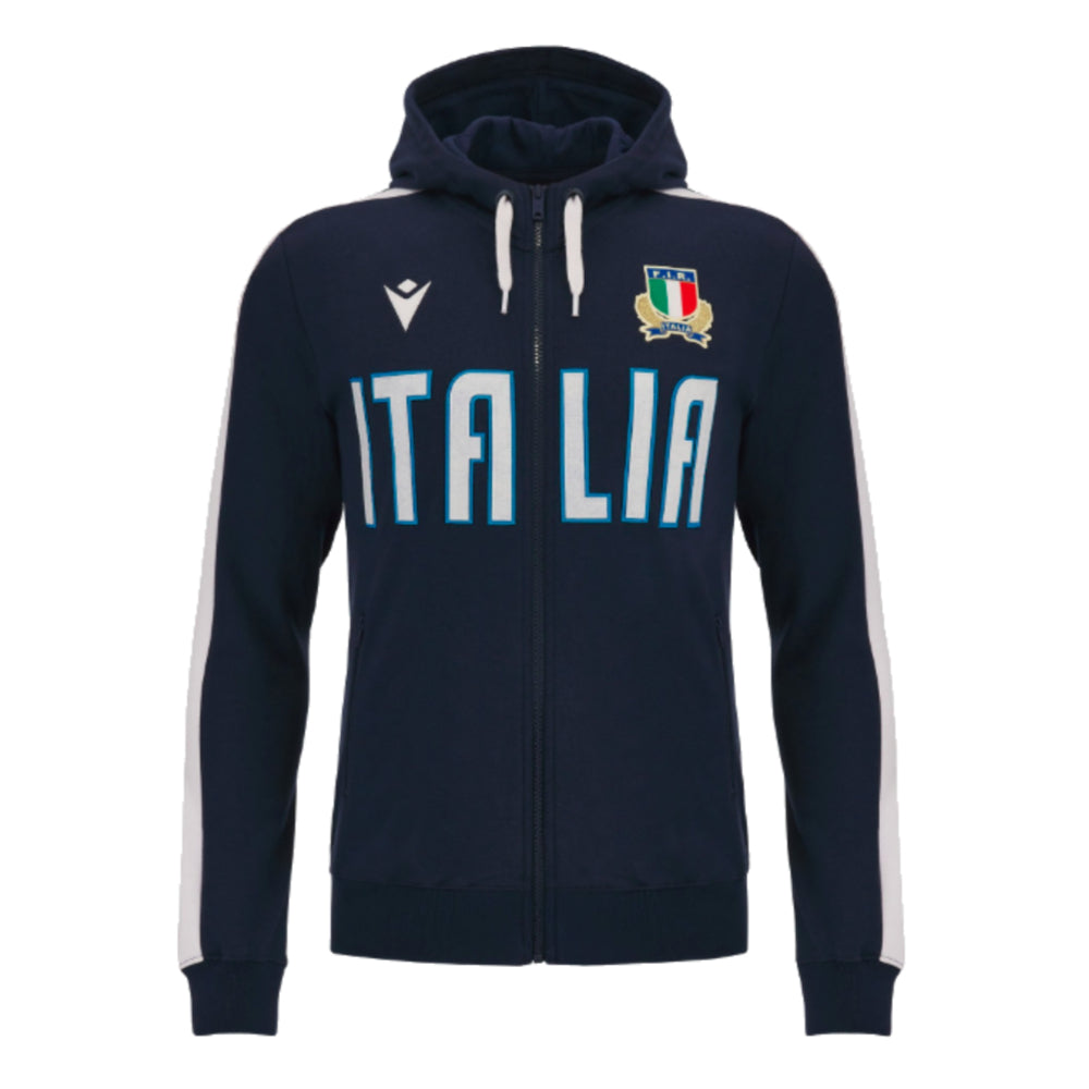 2023-2024 Italy Rugby Full Zip Travel Hoodie (Navy) Product - Hoodies Macron   