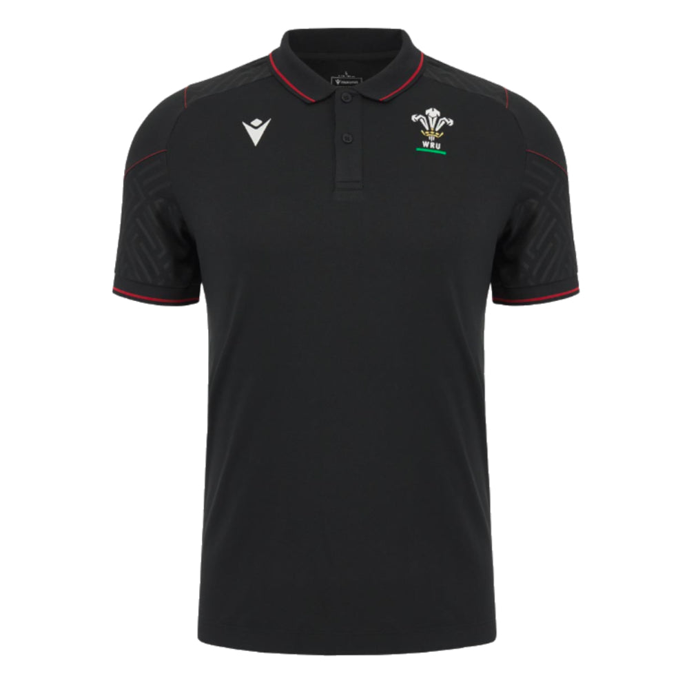2023-2024 Wales Rugby Travel Polo Shirt (Black) Product - Polo Shirts Macron   