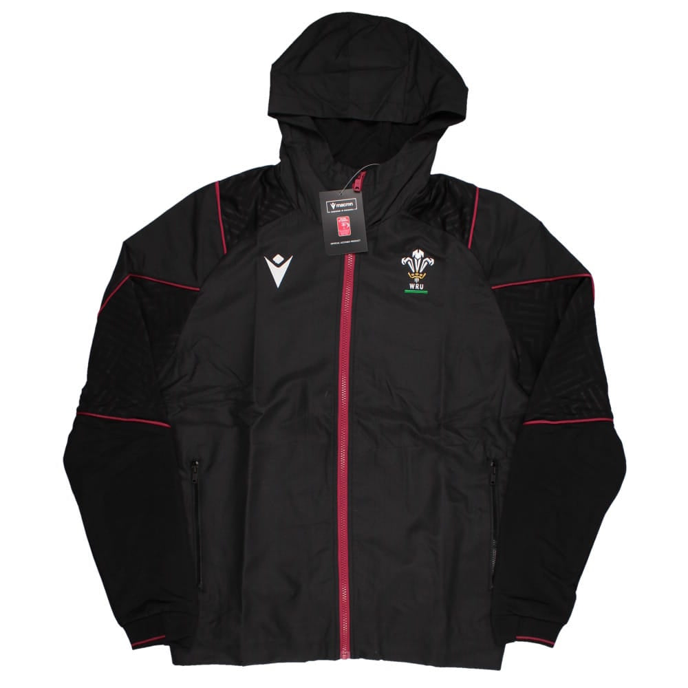 2023-2024 Wales Rugby Hooded Full Zip Sweatshirt (Black) Product - Hoodies Macron   