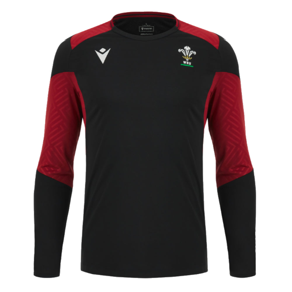 2023-2024 Wales Rugby LS Training Shirt (Black) Product - Training Shirts Macron   