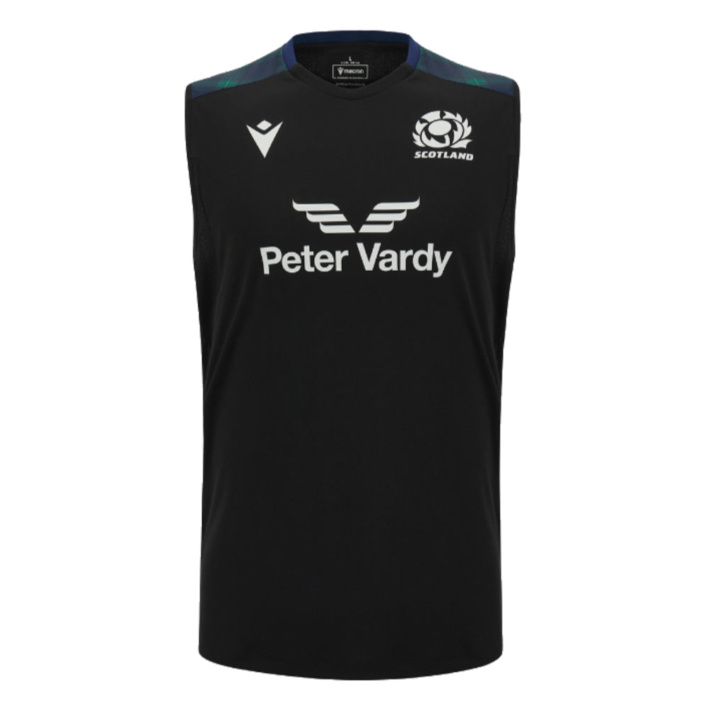2023-2024 Scotland Rugby Training Gym Vest (Black) Product - Sleeveless Macron   