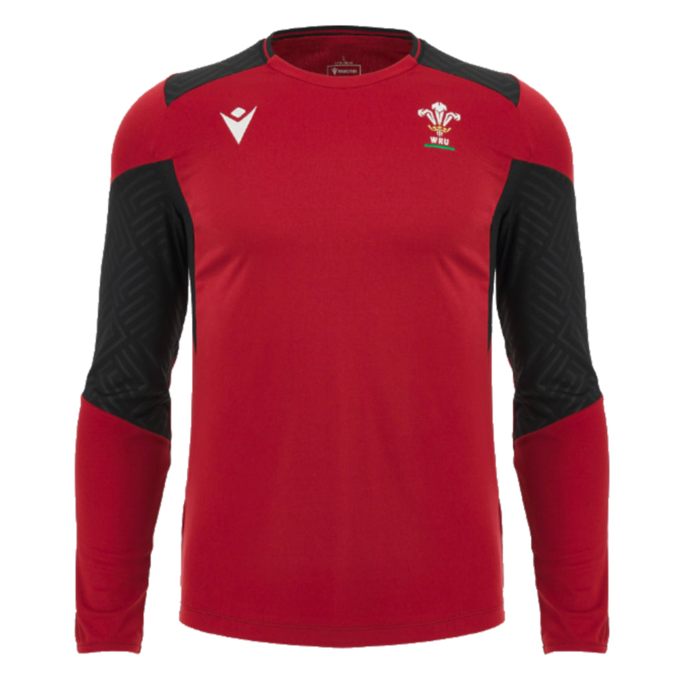 2023-2024 Wales Rugby Long Sleeve Training Tee (Red) Product - Training Shirts Macron   