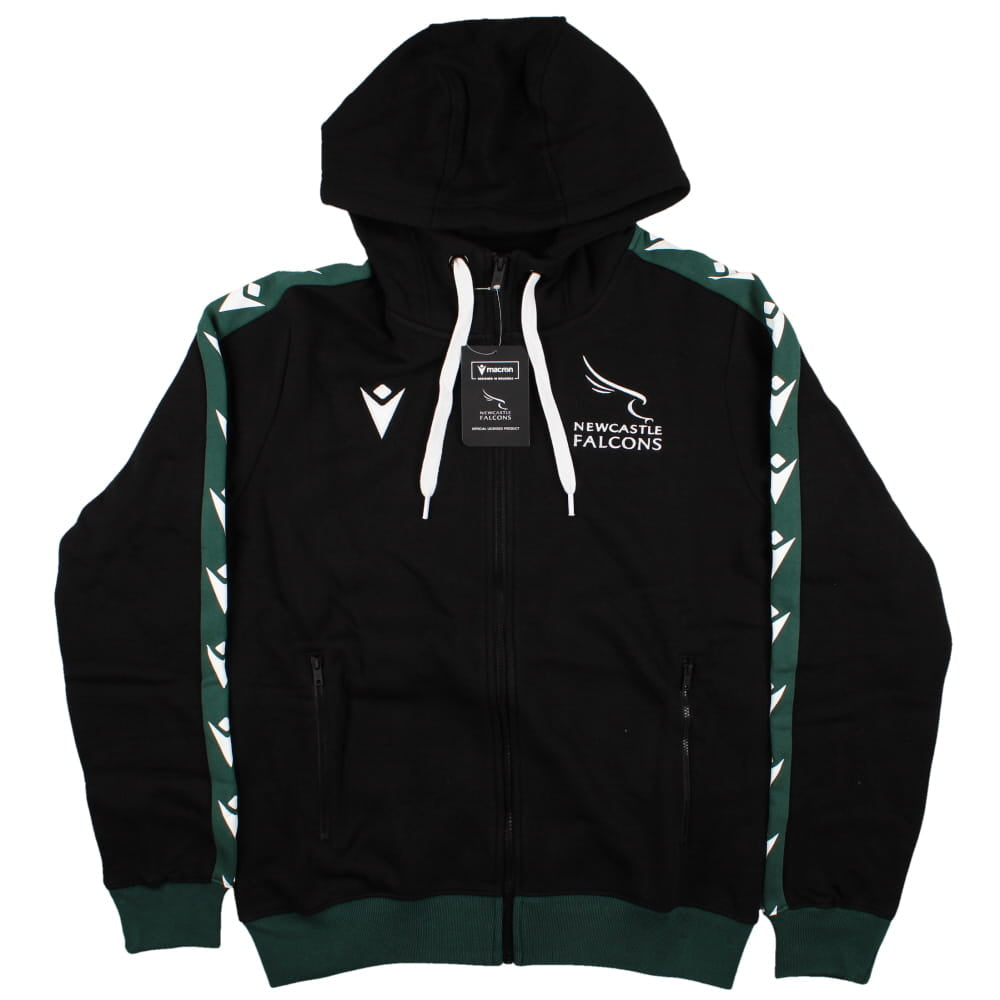 2023-2024 Newcastle Falcons Rugby Travel Player Hoody Full Zip (Black) Product - Hoodies Macron   