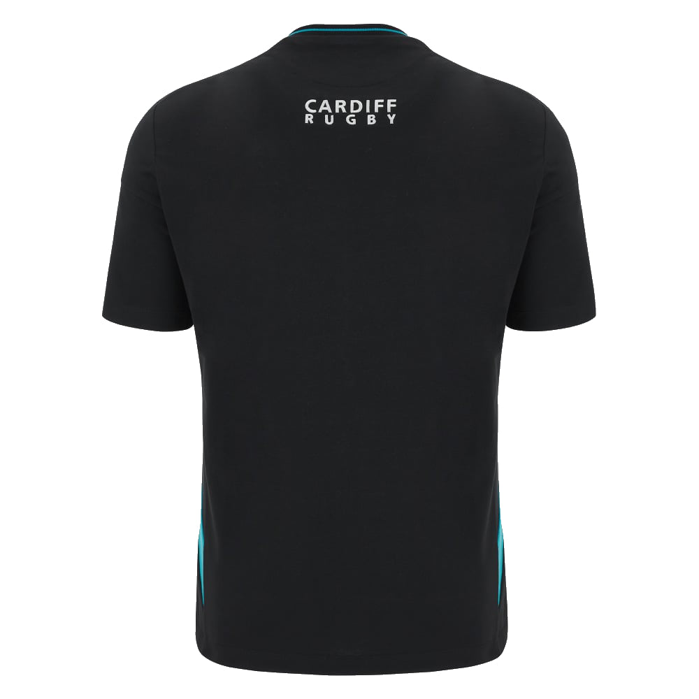 2023-2024 Cardiff Blues Travel Rugby T-Shirt (Black) (Your Name) Product - Hero Shirts Macron   