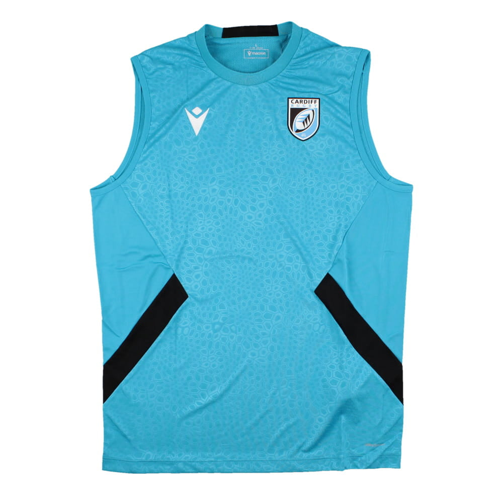 2023-2024 Cardiff Blues Rugby Training Vest (Aqua) Product - Sleeveless Macron   