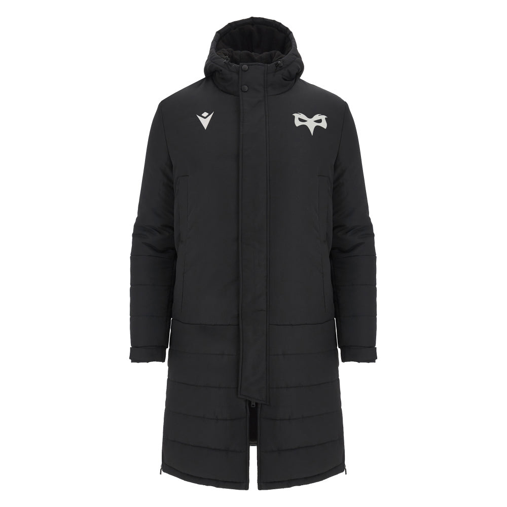 2023-2024 Ospreys Rugby Below Knee Bench Jacket (Black) Product - Jackets Macron   