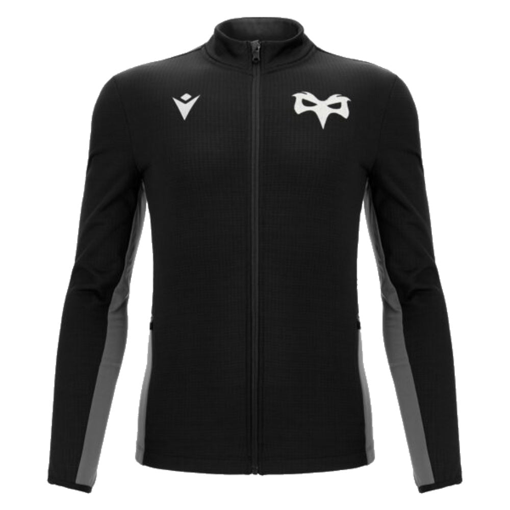 2023-2024 Ospreys Rugby 3D Travel Fleece Full Zip (Black) Product - Training Tops Macron   