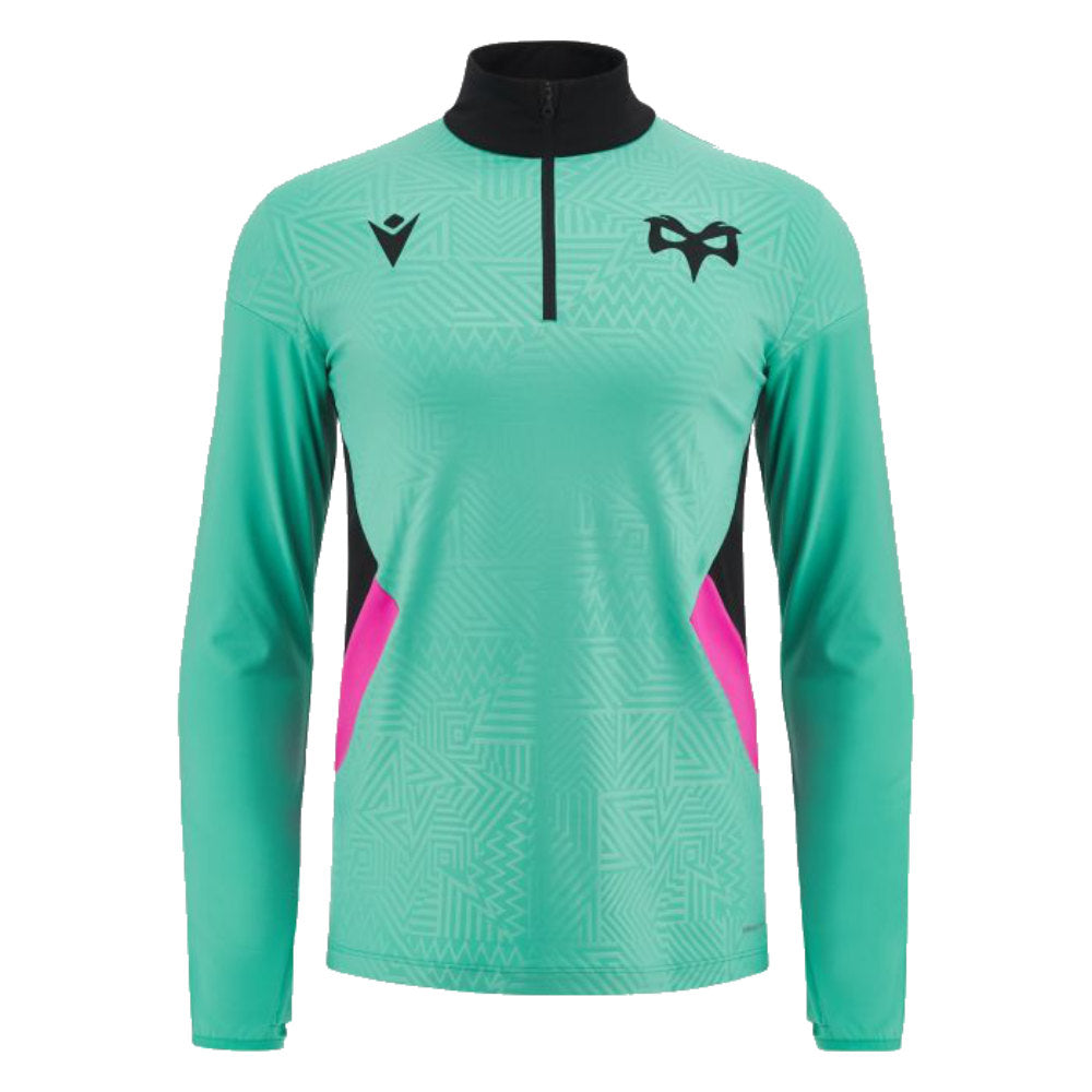 2023-2024 Ospreys Rugby Training 1/4 Zip LS Top (Mint) Product - Training Tops Macron   