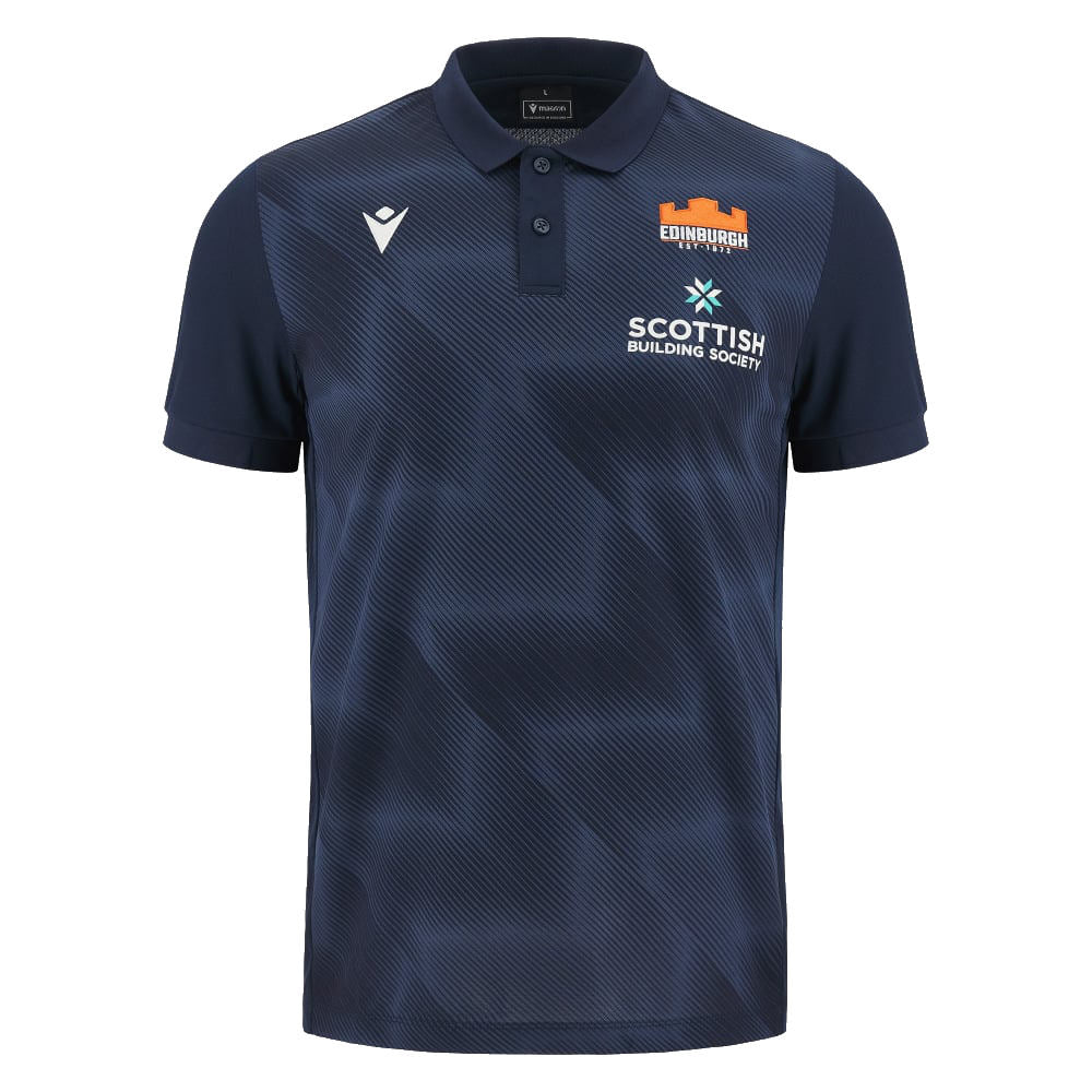 2023-2024 Edinburgh Rugby Travel Player Poly Polo (Navy) Product - Polo Shirts Macron   