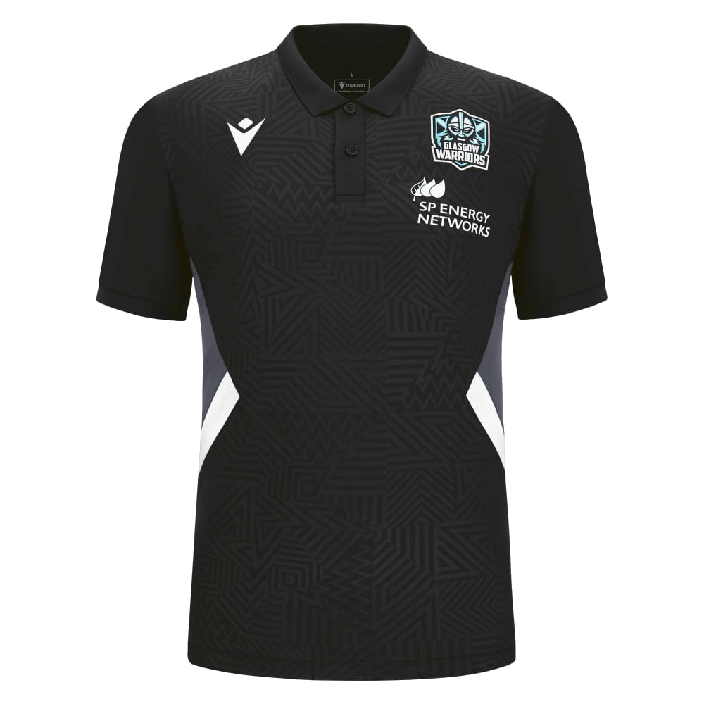 2023-2024 Glasgow Warriors Travel Player Polo Shirt (Black) Product - Polo Shirts Macron   