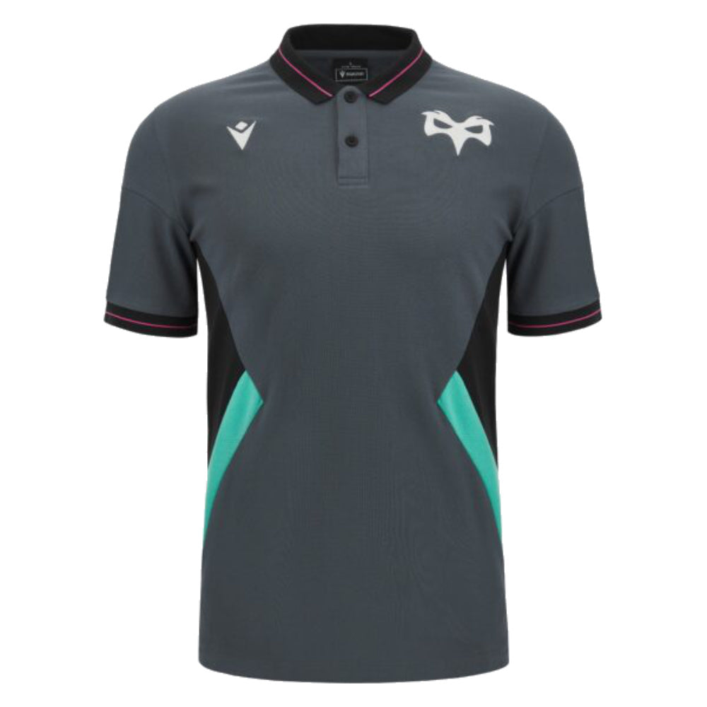 2023-2024 Ospreys Rugby Travel Fit Polo Shirt (Grey) Product - Polo Shirts Macron   