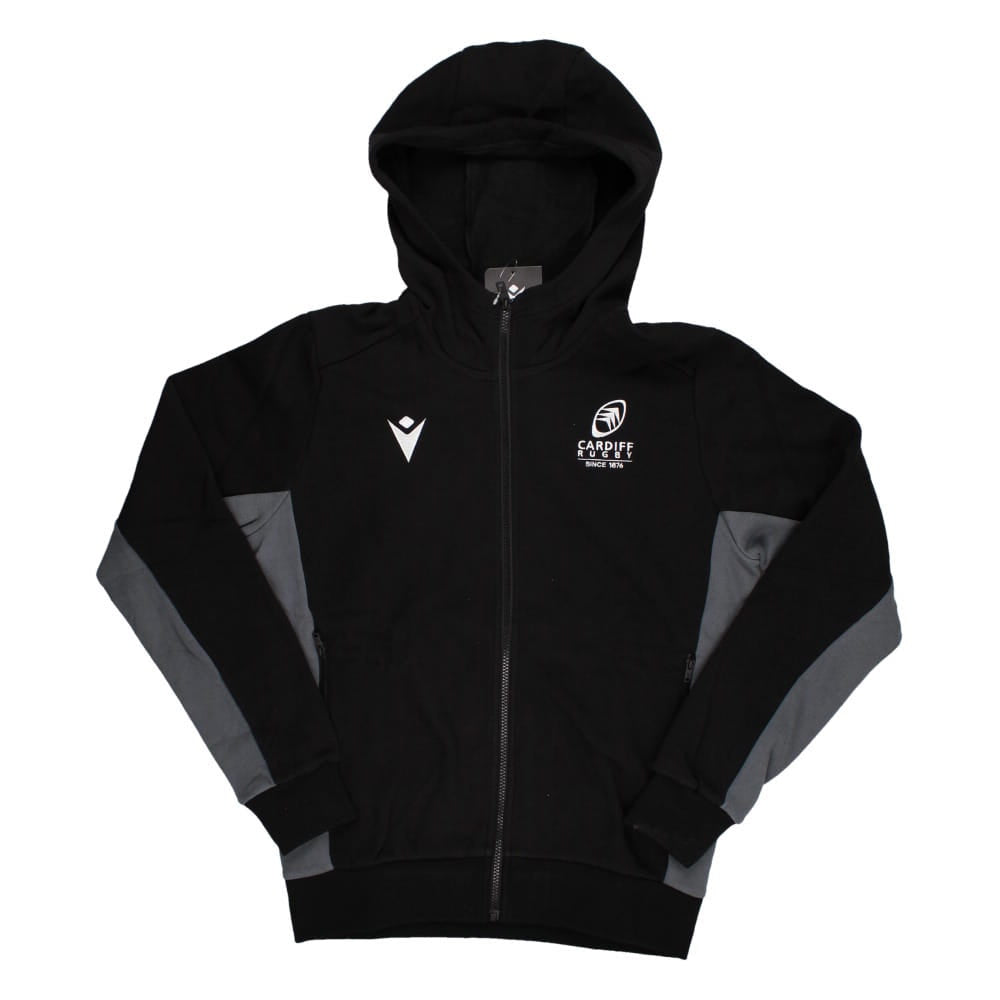2023-2024 Cardiff Blues Rugby Full Zip Travel Hoody (Black) Product - Hoodies Macron   