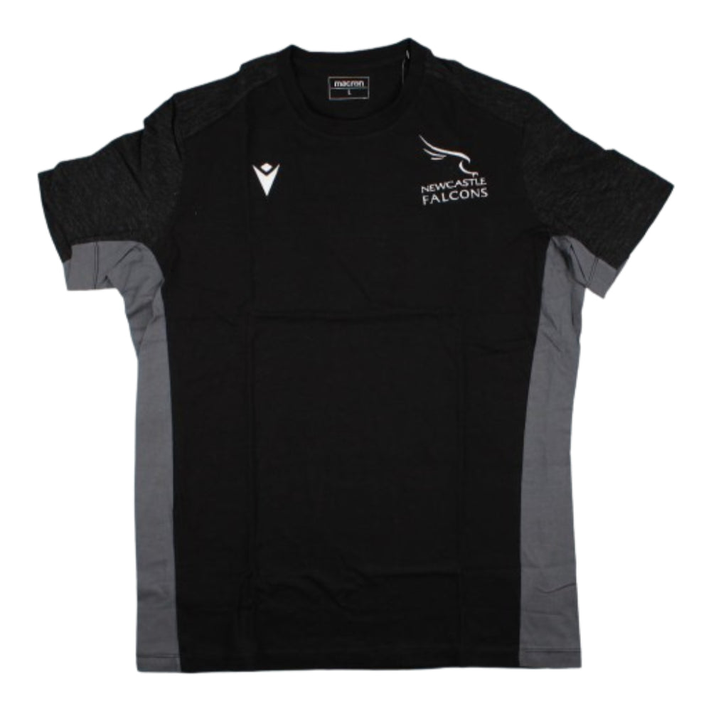 2023-2024 Newcastle Falcons Travel Player T-Shirt (Black) Product - T-Shirt Macron   